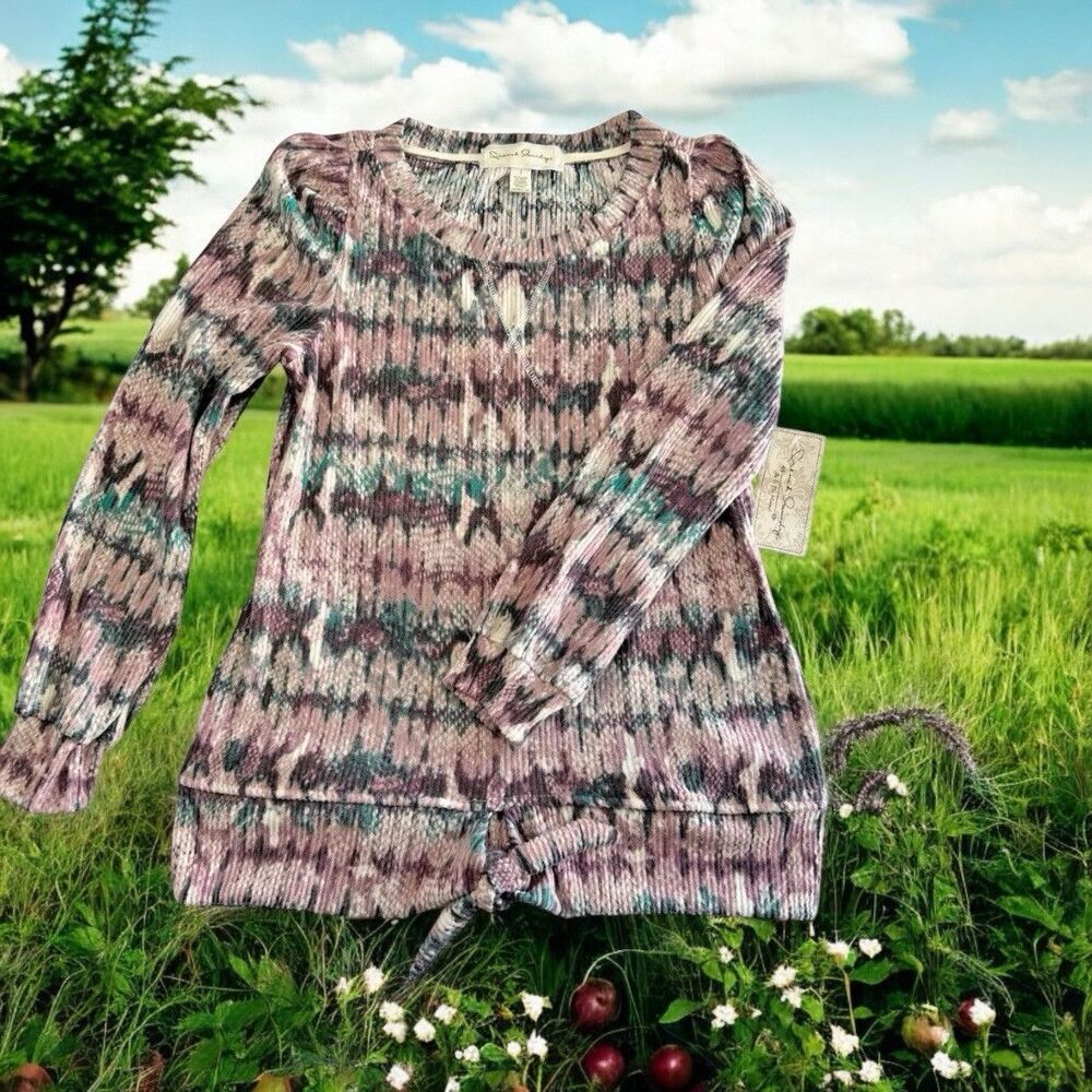 French Laundry Multicolor Pink Long Sleeve Top with Tie Front - Size Small -NEW